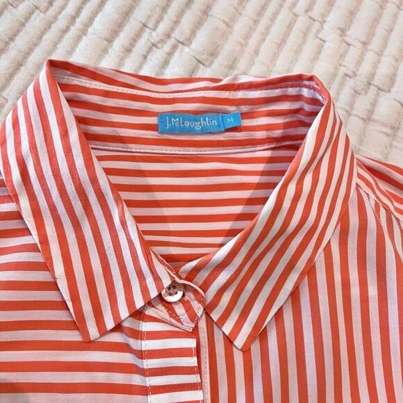 J. McLaughlin Striped Poplin Cotton Collared Blouse Top Womens M Orange White - Picture 7 of 10